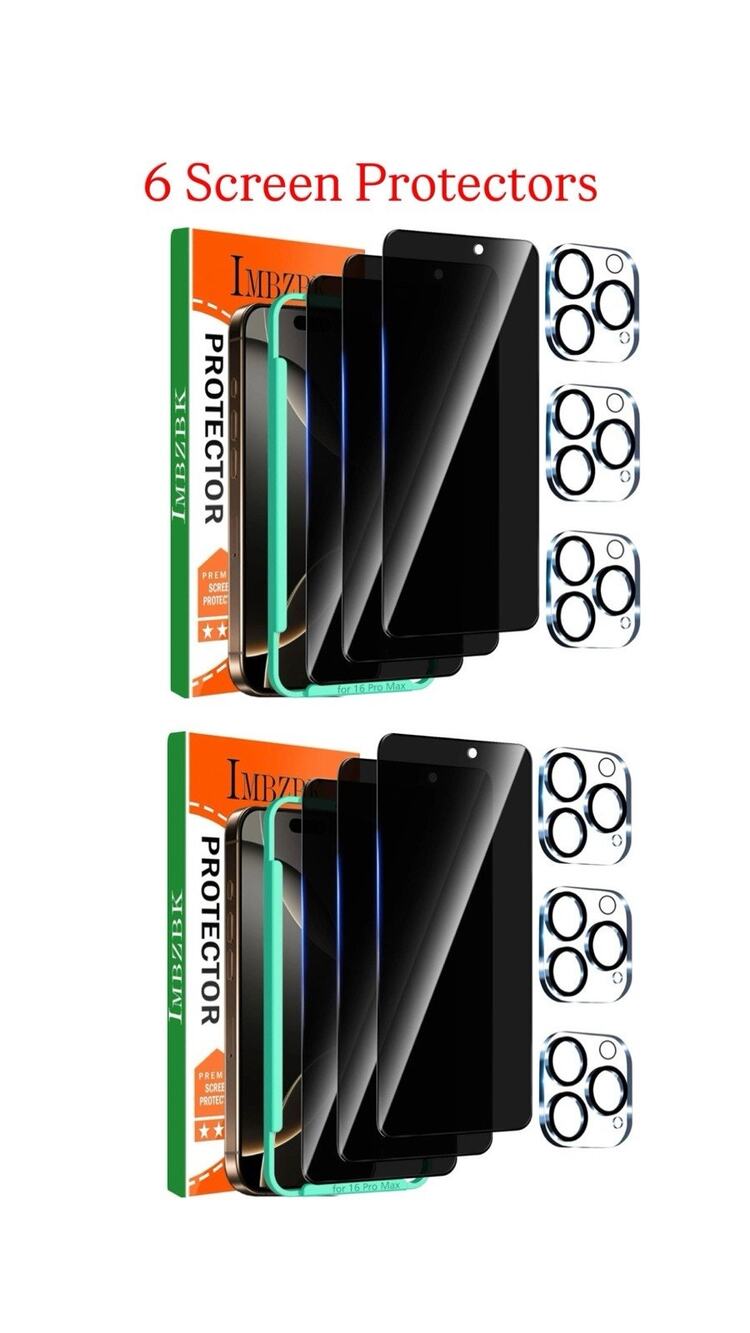 IMBZBK 2 Packs 3pc Each iPhone 16 Pro Max Privacy Screen & Camera Lens Protector